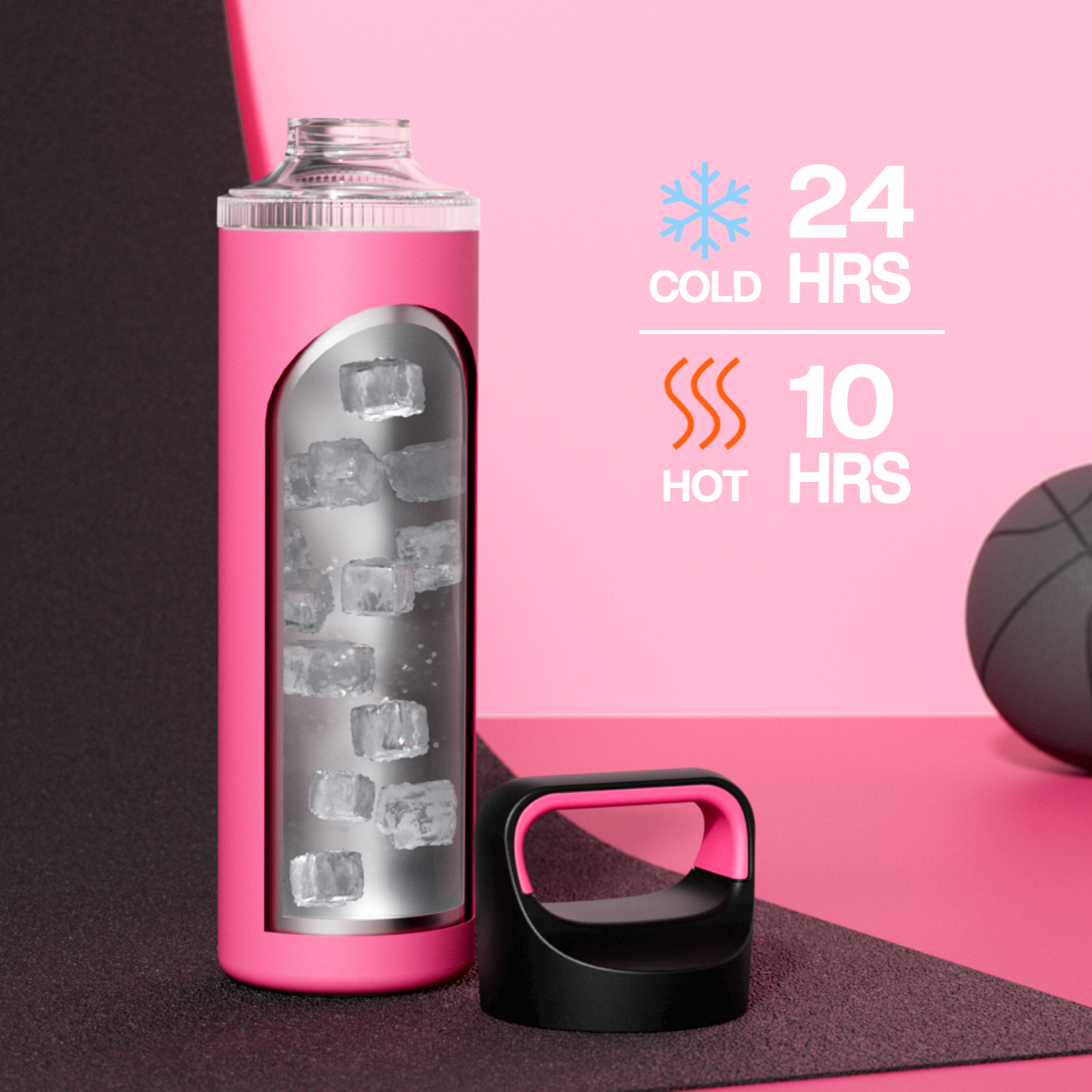 24 oz Insulated Water Bottle with 3 Lids