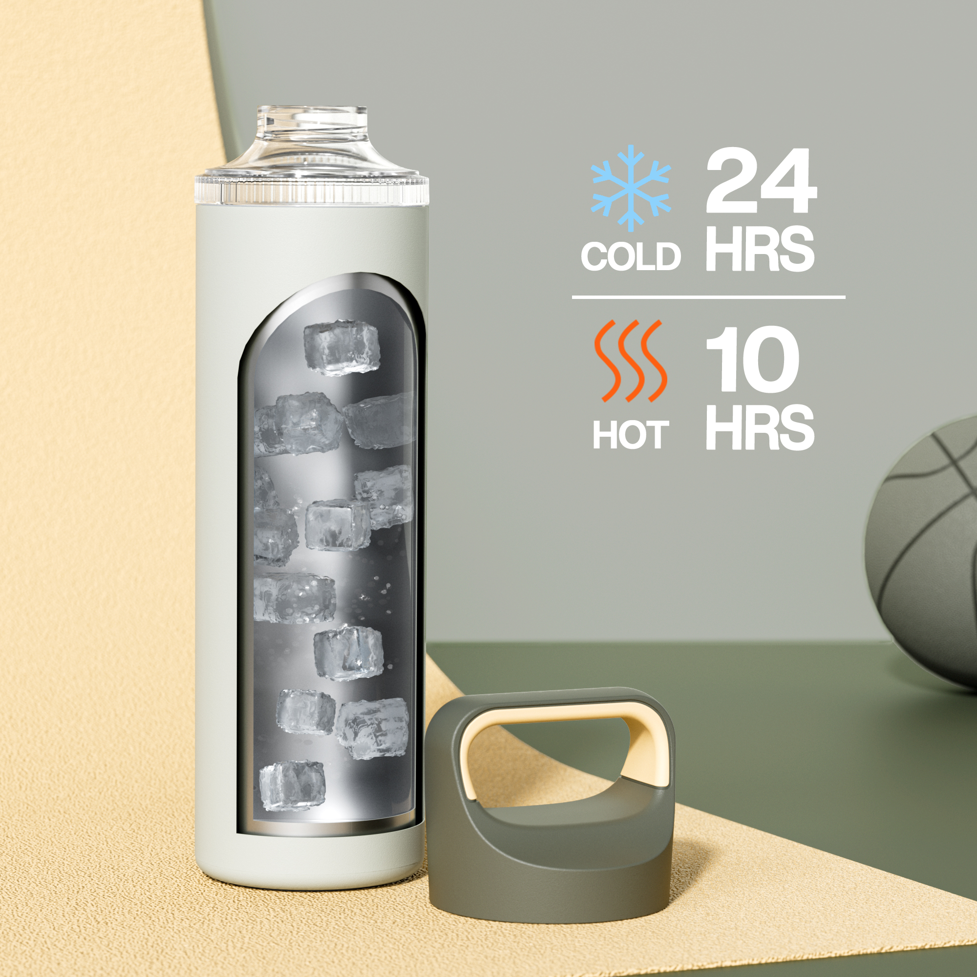 24 oz Insulated Water Bottle with 3 Lids