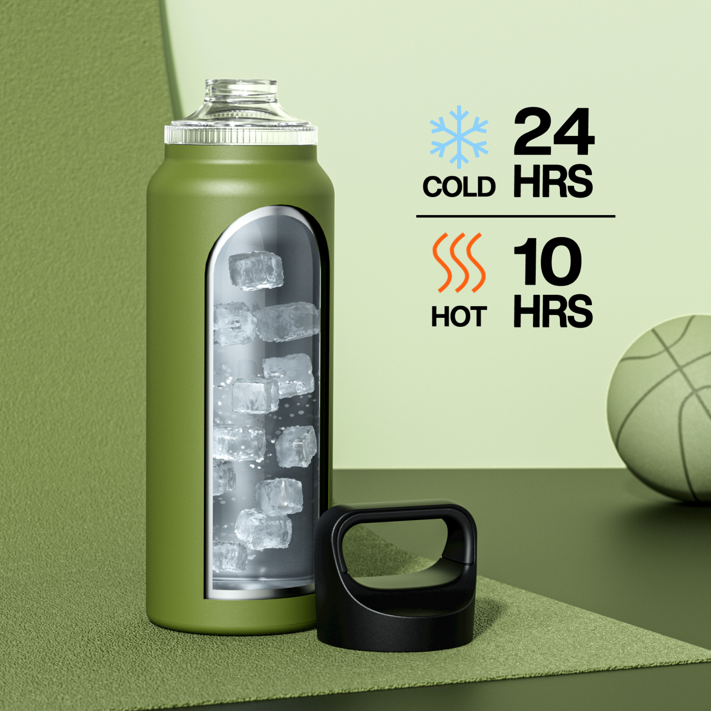 40 oz Insulated Water Bottle with 3 Lids