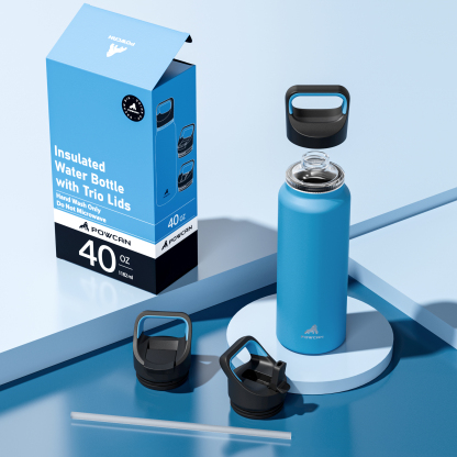 40 oz Insulated Water Bottle with 3 Lids