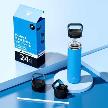 24 oz Insulated Water Bottle with 3 Lids