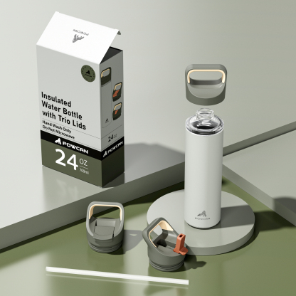 24 oz Insulated Water Bottle with 3 Lids