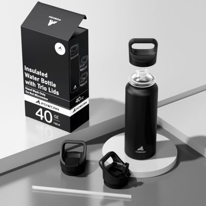 40 oz Insulated Water Bottle with 3 Lids