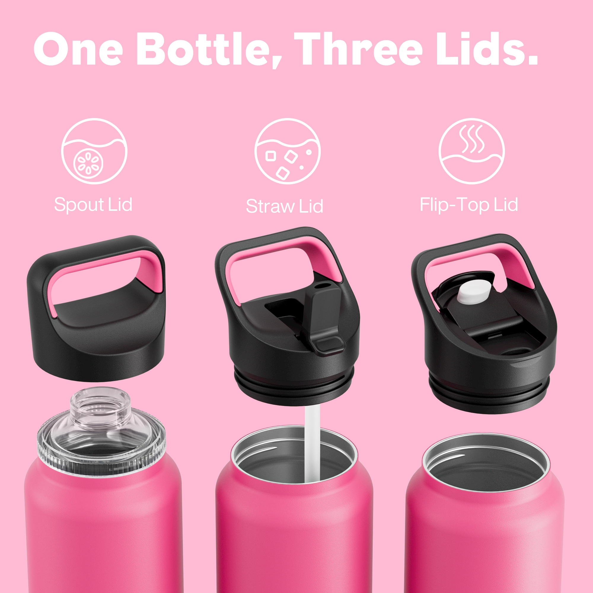 40 oz Insulated Water Bottle with 3 Lids