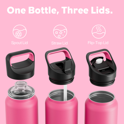 40 oz Insulated Water Bottle with 3 Lids