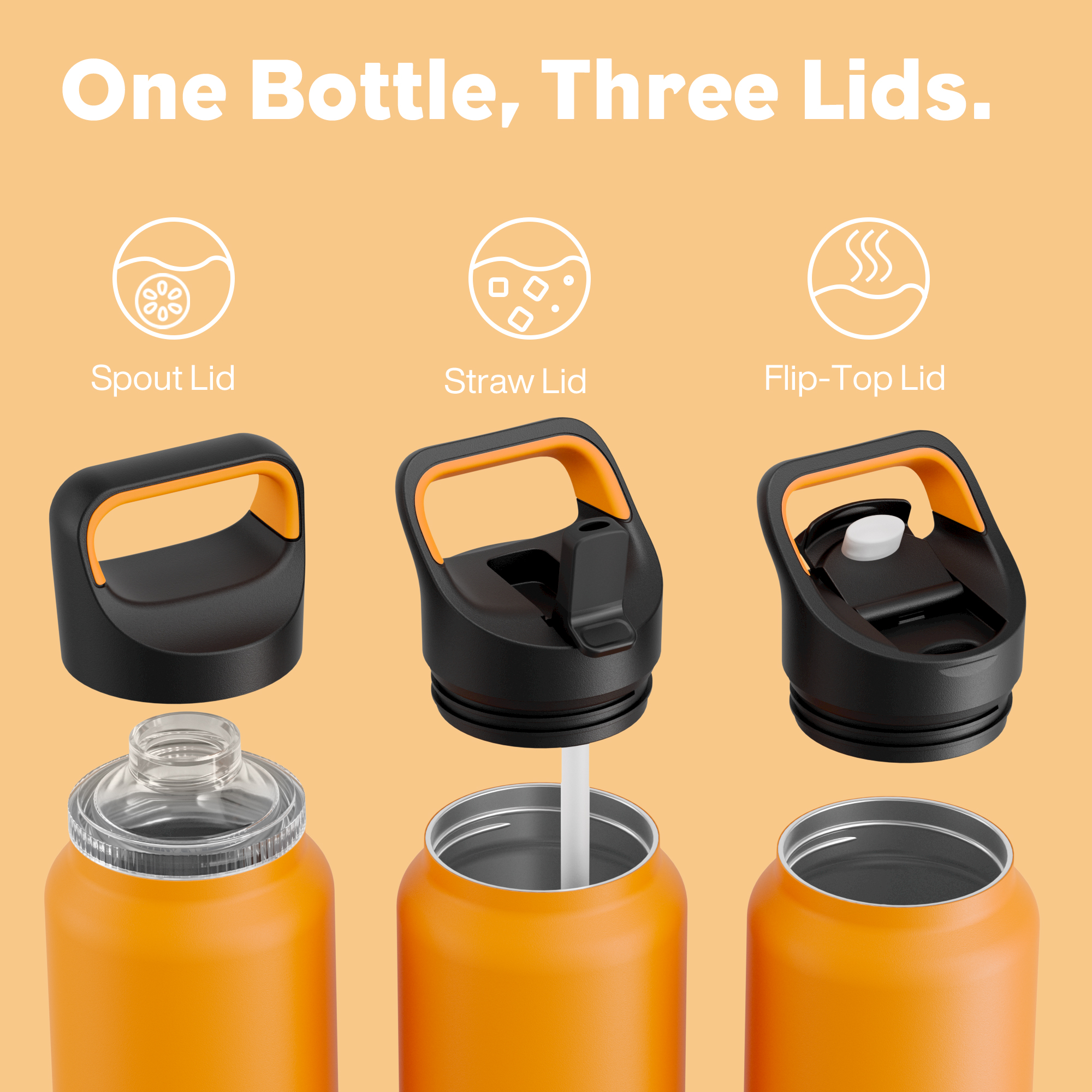 40 oz Insulated Water Bottle with 3 Lids