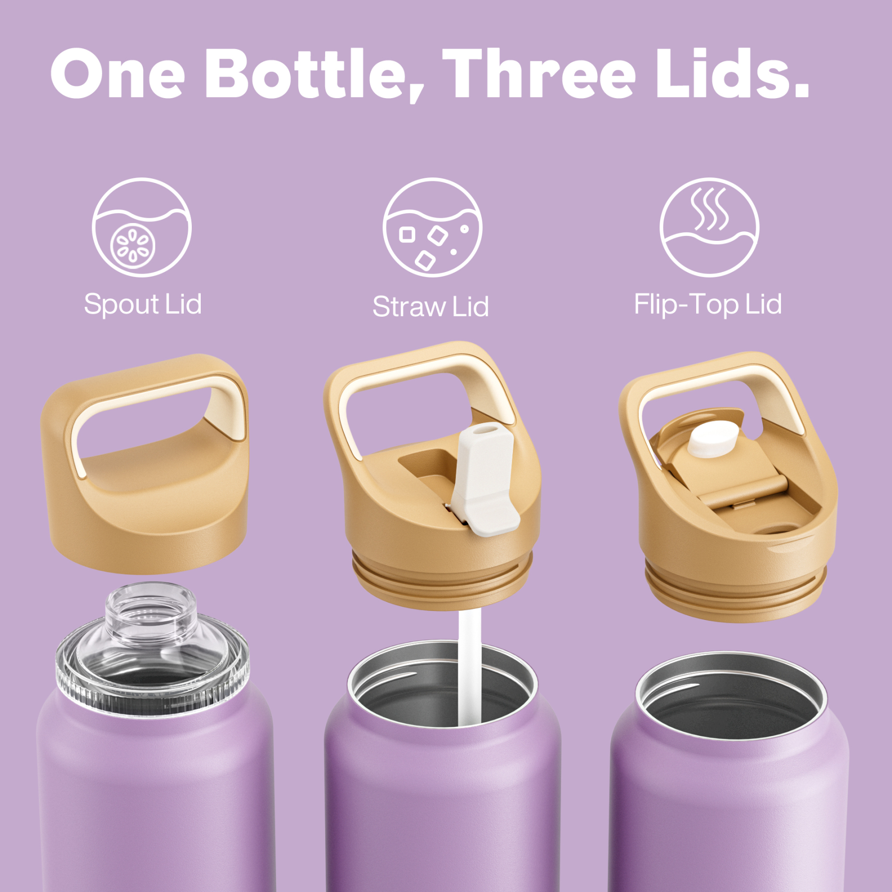 40 oz Insulated Water Bottle with 3 Lids