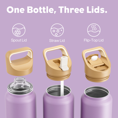 40 oz Insulated Water Bottle with 3 Lids