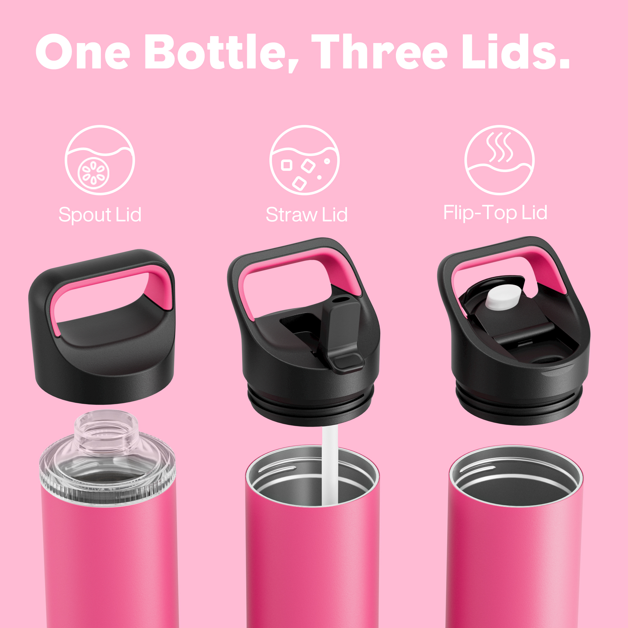 24 oz Insulated Water Bottle with 3 Lids