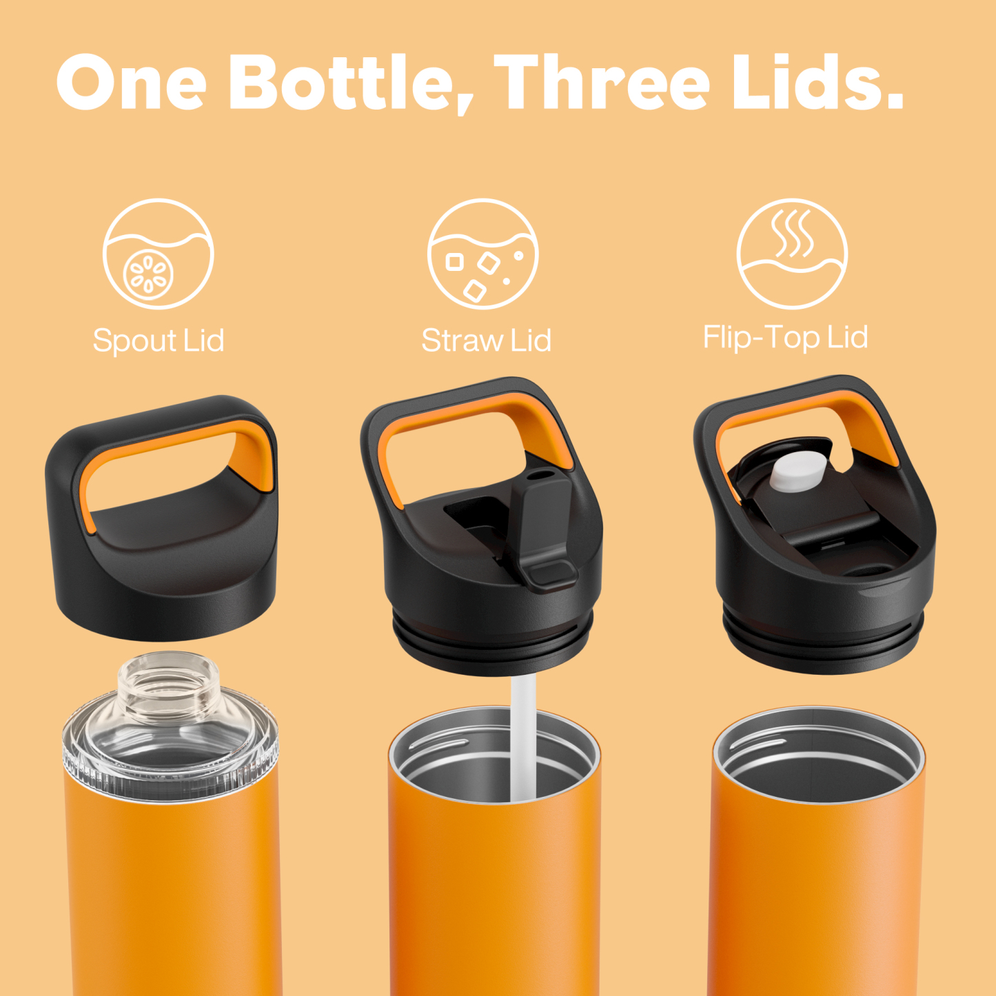 24 oz Insulated Water Bottle with 3 Lids