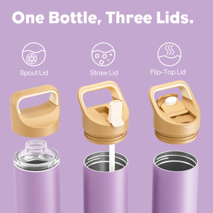 24 oz Insulated Water Bottle with 3 Lids