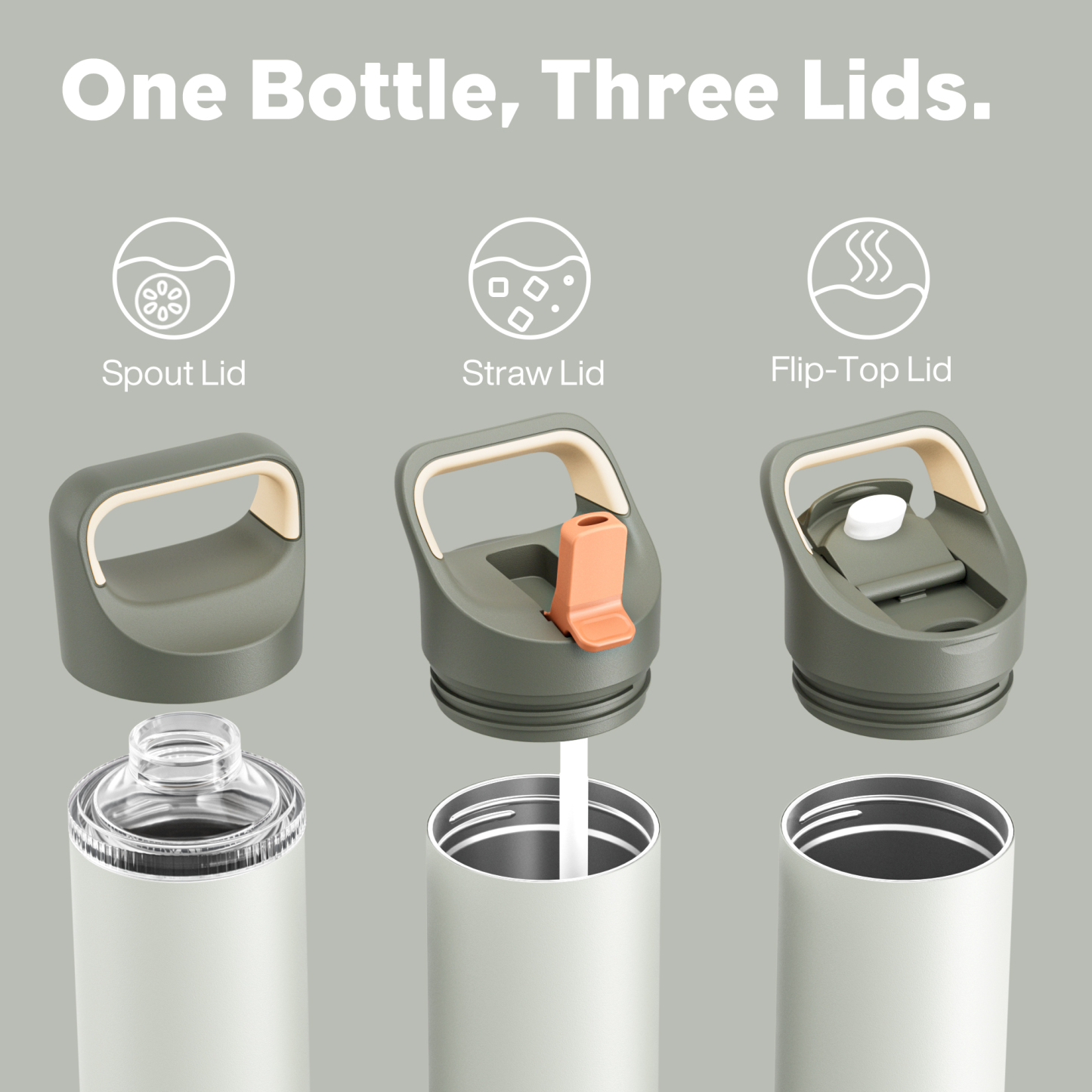 24 oz Insulated Water Bottle with 3 Lids