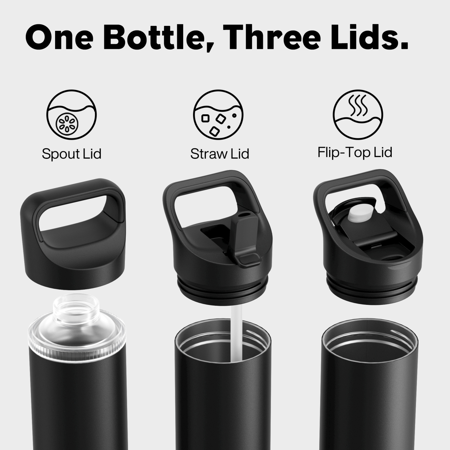 24 oz Insulated Water Bottle with 3 Lids
