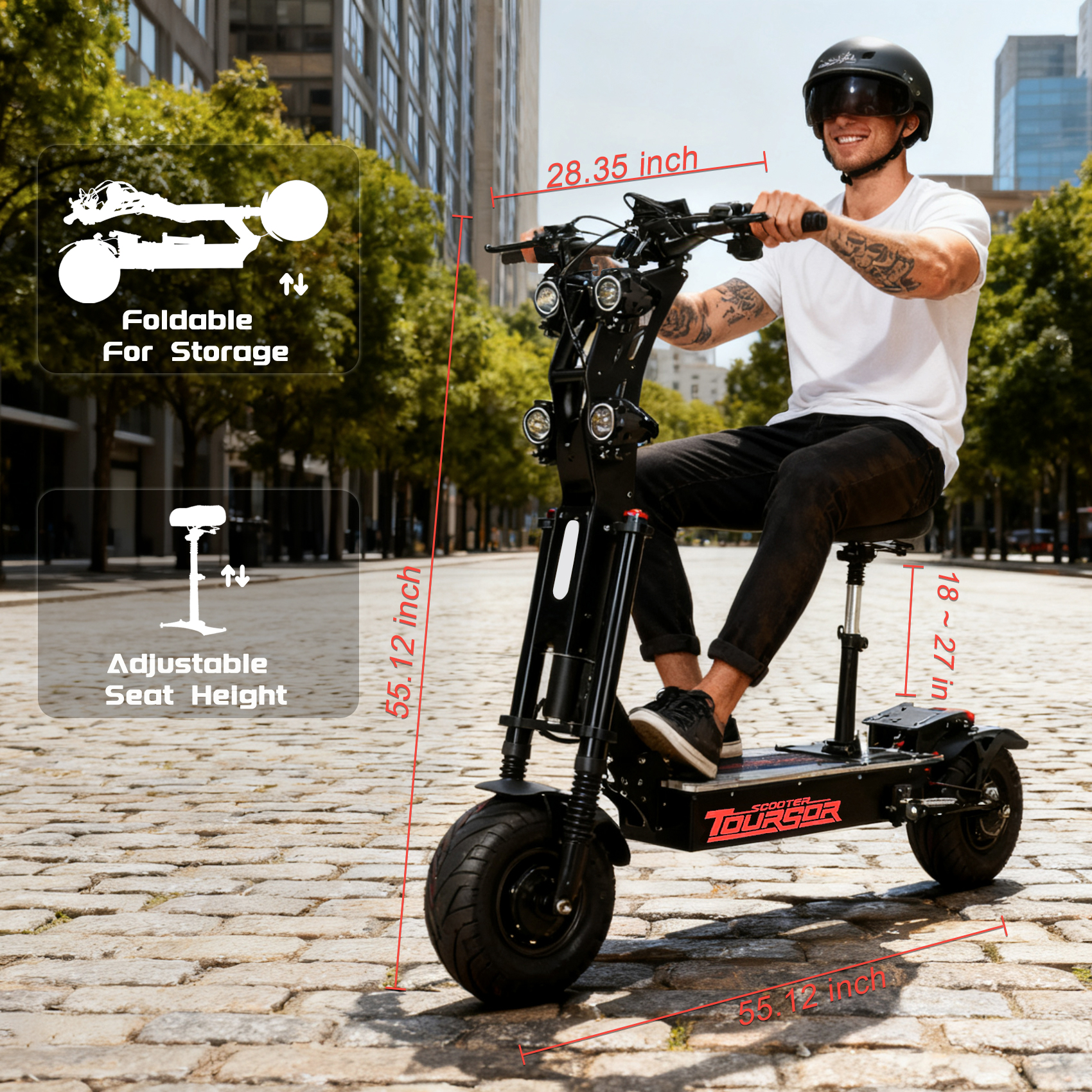 TOURSOR X13-72V Electric Scooter Dual Drive 72V 40AH 10,000W Motor Up to 65 MPH Speed 75 Miles Range with 13" Road Tires