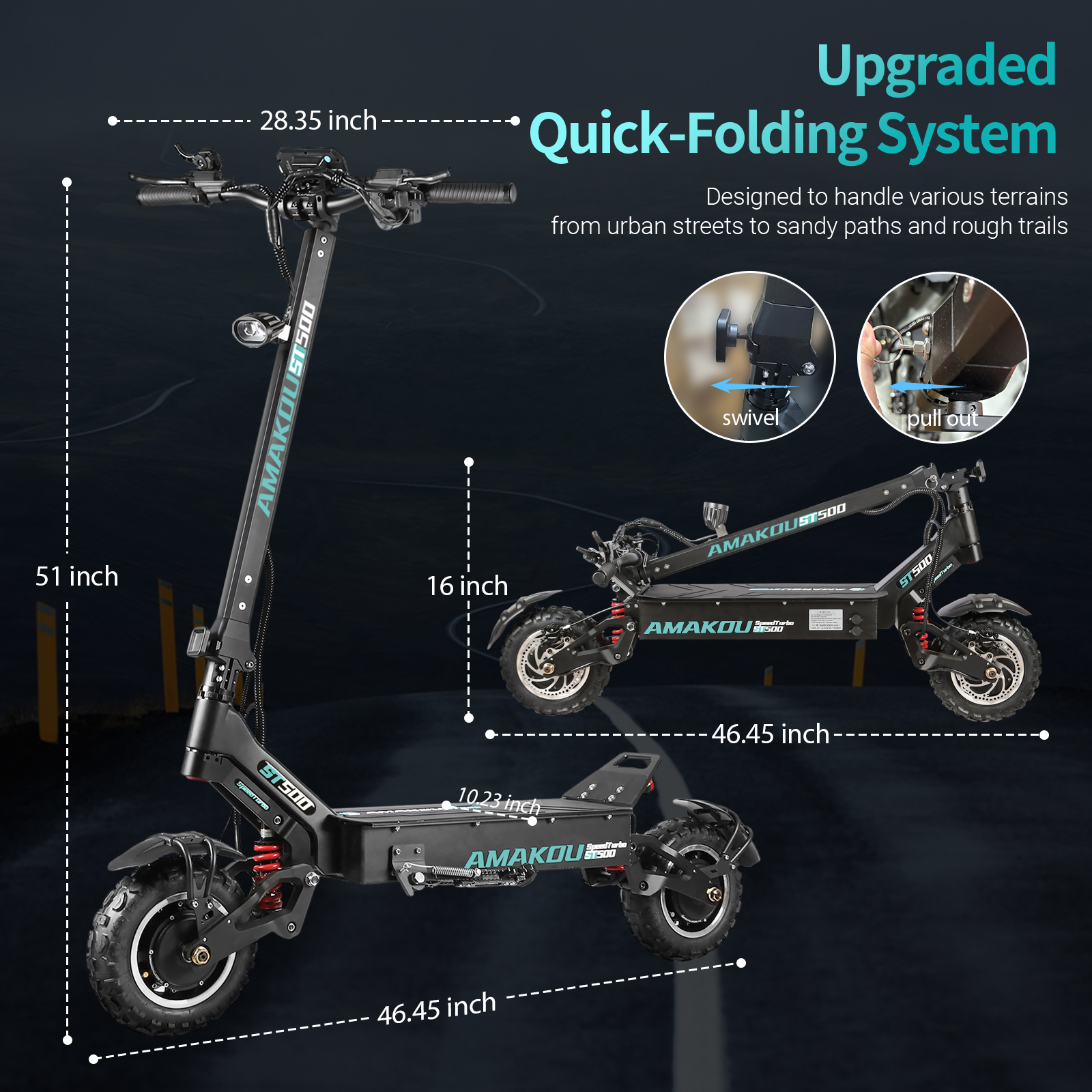 Amakou Speed Turbo ST500 PLUS 11 Inch Electric Scooter (APP Display)