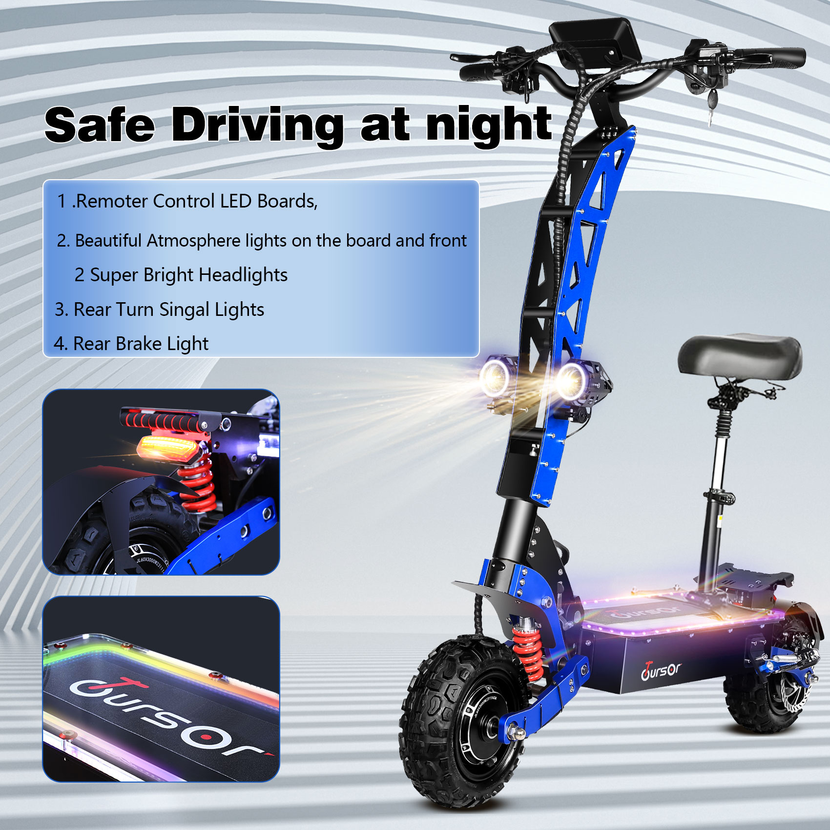 TOURSOR Electric Scooter 60V 35Ah 6000W Dual Drive 40MPH Foldable with 11 Inch Off Road Tires