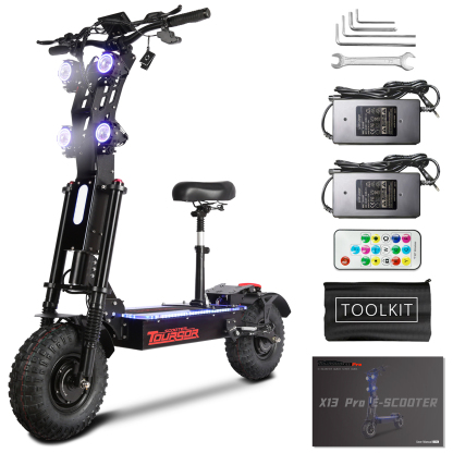 TOURSOR X14-60V Electric Scooter Dual Drive 60V 50AH 10,000W Motor 65 MPH Speed 70 Mile Range with 13" Off-Road Tires