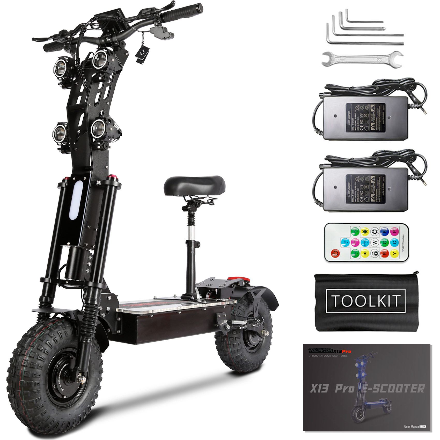TOURSOR Electric Scooter 72V 40A 10,000W Dual Motor Extra Long Range with 14" Off-Road Tires