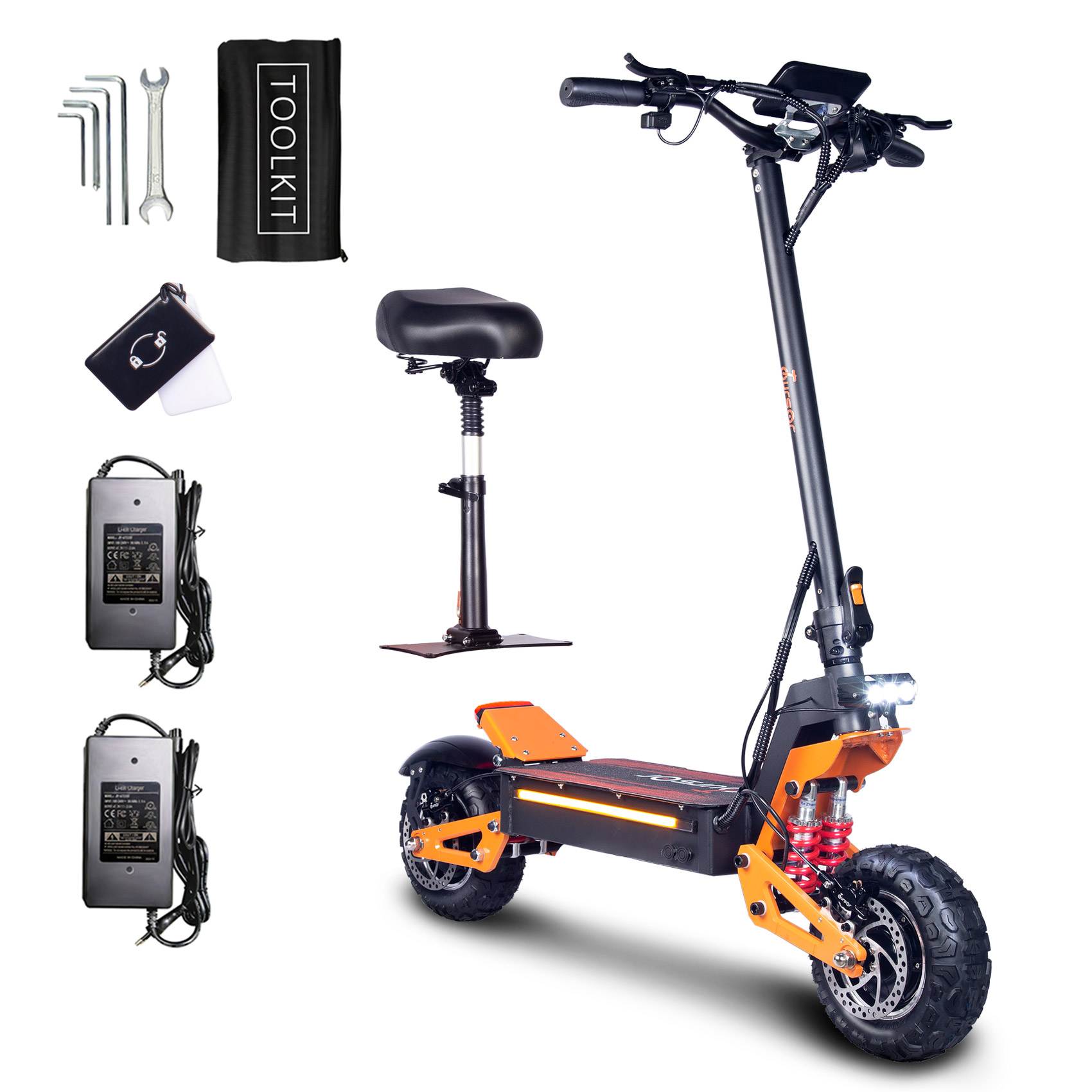 TOURSOR 60V 38Ah Electric Scooter 6000W Dual Power with 11” Off-Road Tires and LED Lights