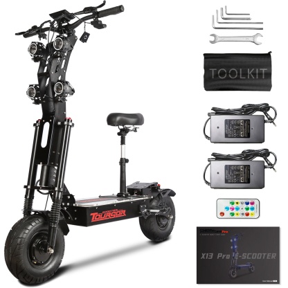 TOURSOR X13-72V Electric Scooter Dual Drive 72V 40AH 10,000W Motor Up to 65 MPH Speed 75 Miles Range with 13" Road Tires