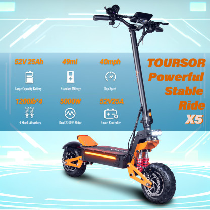 TOURSOR 52V 25Ah 5000W Dual-Power Electric Scooter for Adults