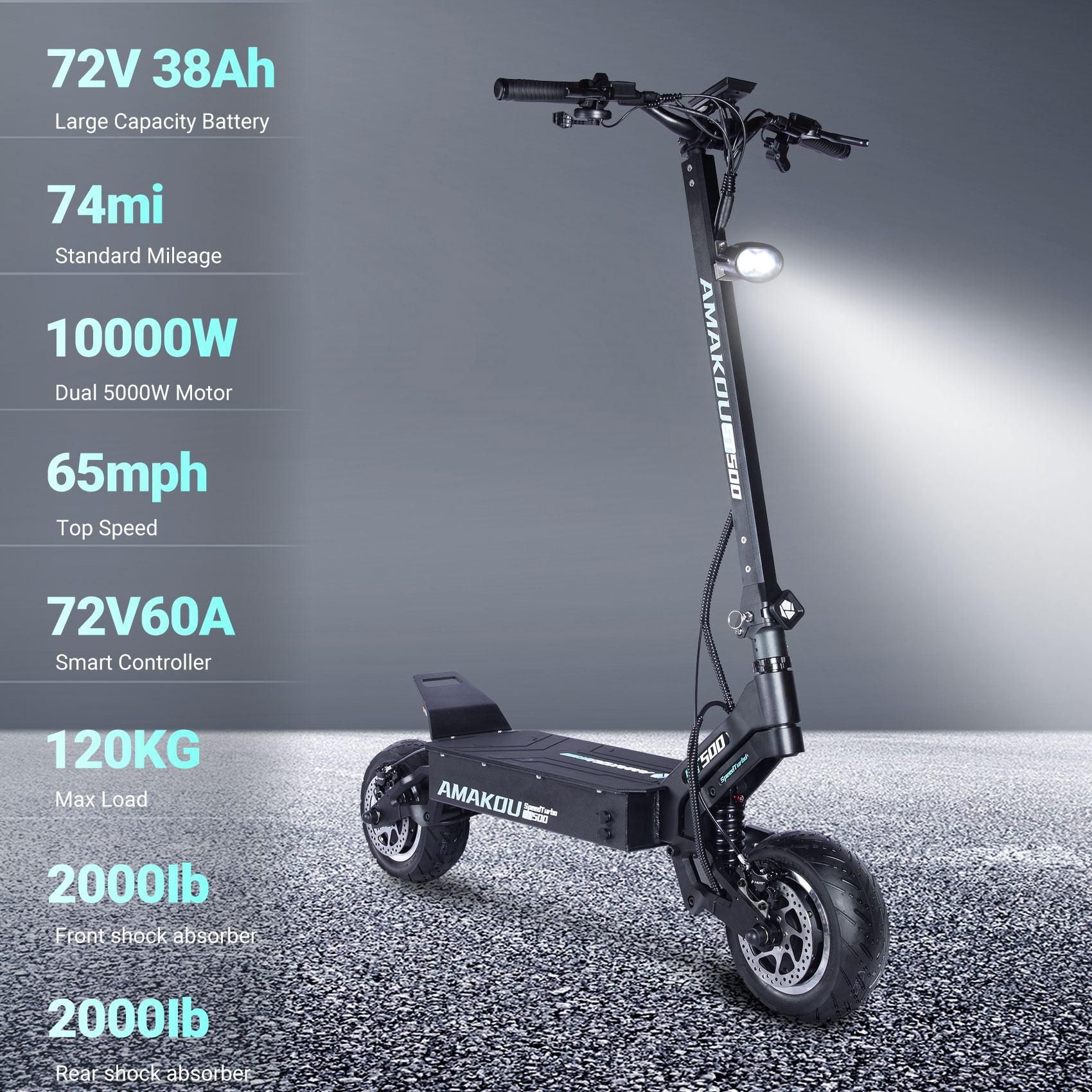 Amakou ST500 Custom E-Scooter | Premium Custom Build Featuring a Smart Bluetooth Display, Adjustable Suspension, and 11-Inch Tires for a Smooth, Connected Ride