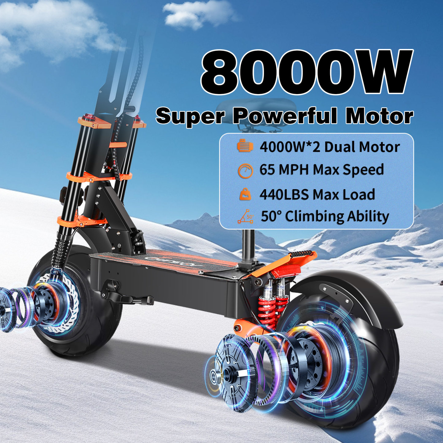 TOURSOR Electric Scooter 60V 38Ah 8000W Dual Power 60MPH with LCD Lights