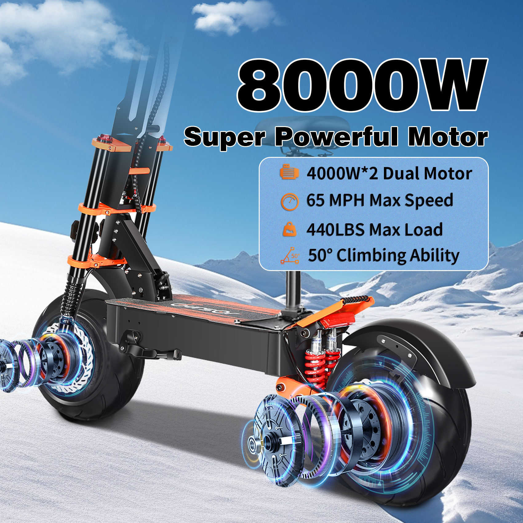 TOURSOR Electric Scooter 60V 38Ah 8000W Dual Power 60MPH with LCD Lights