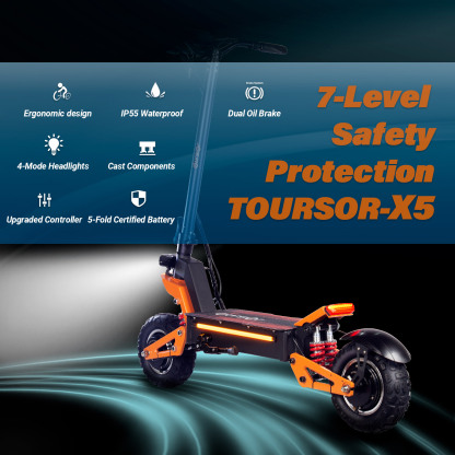 TOURSOR 60V 38Ah Electric Scooter 6000W Dual Power with 11” Off-Road Tires and LED Lights