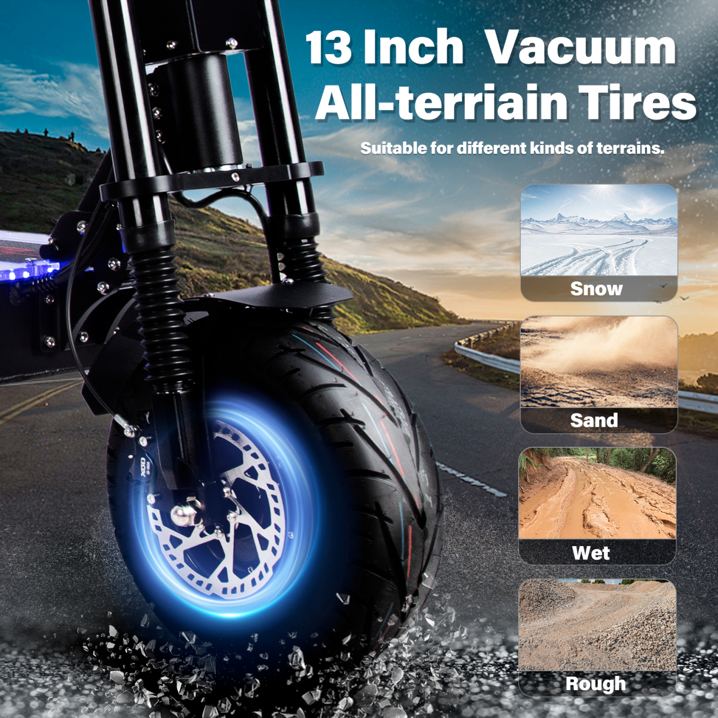 TOURSOR X13-72V Electric Scooter Dual Drive 72V 40AH 10,000W Motor Up to 65 MPH Speed 75 Miles Range with 13" Road Tires