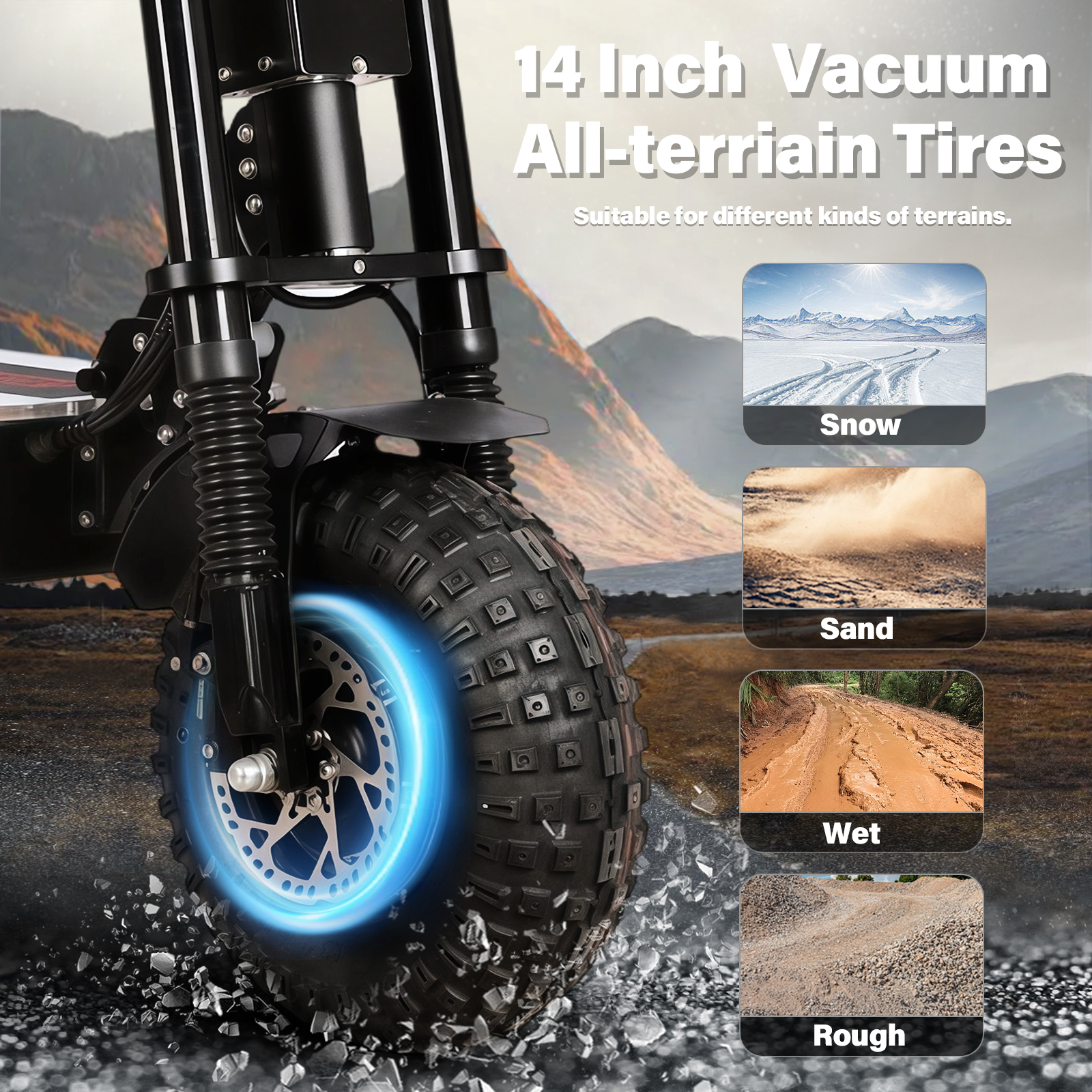 TOURSOR X14-72V Electric Scooter 72V 40A 10,000W Dual Motor Extra Long Range with 14" Off-Road Tires