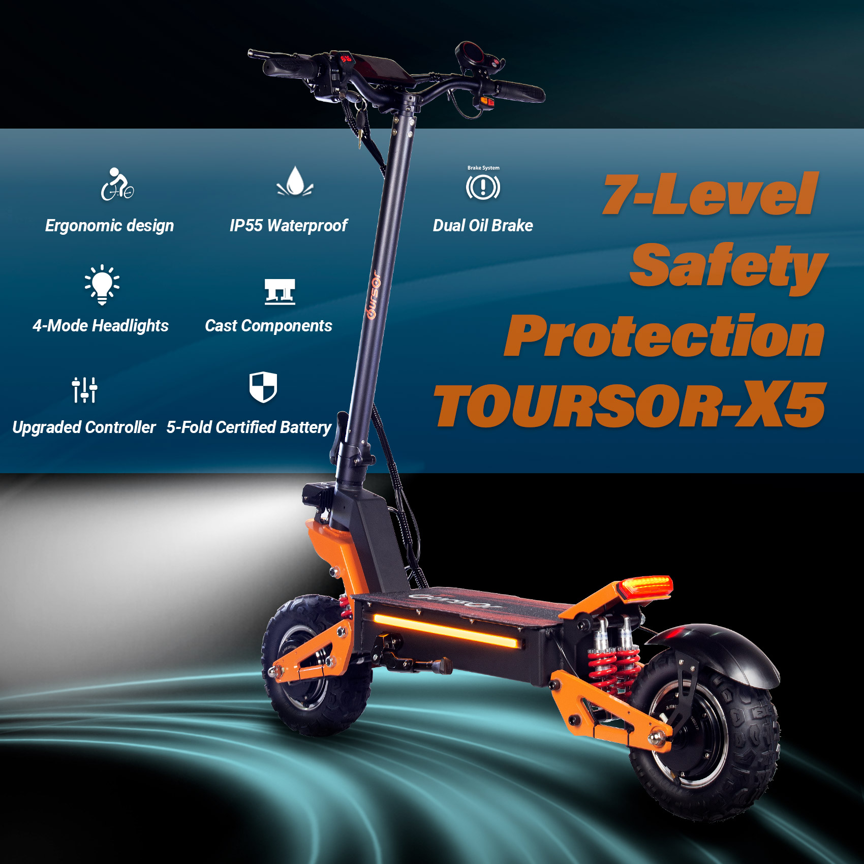 TOURSOR 52V 25Ah 5000W Dual-Power Electric Scooter for Adults