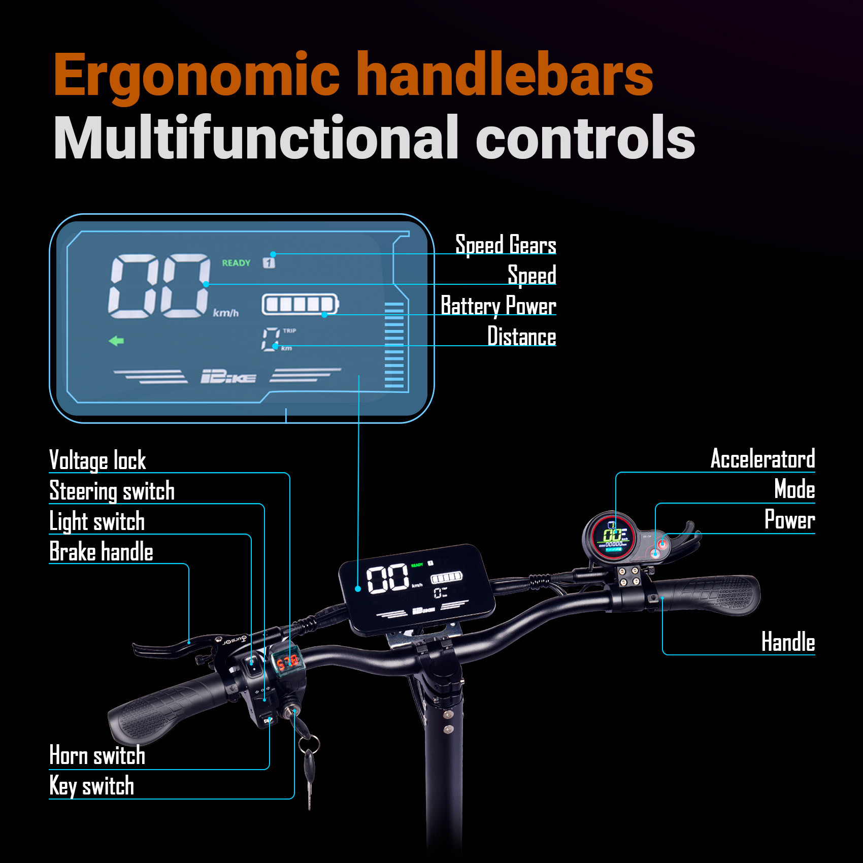 TOURSOR 48V 18Ah Electric Scooter 1200W Single Drive with 11" Off-Road Tires