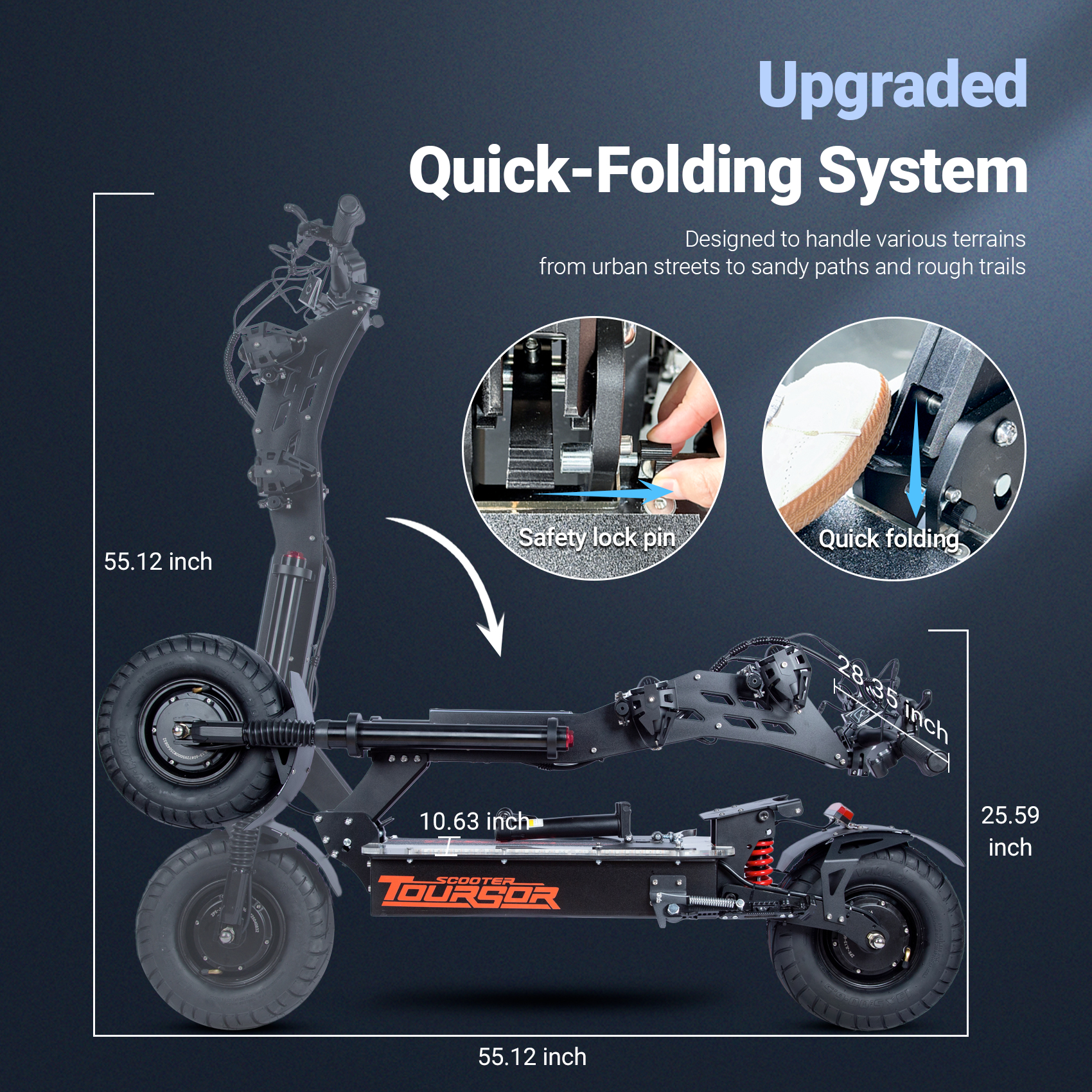TOURSOR X13-72V Electric Scooter Dual Drive 72V 40AH 10,000W Motor Up to 65 MPH Speed 75 Miles Range with 13" Road Tires