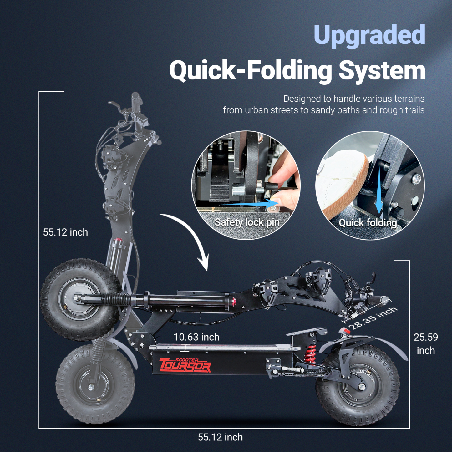 TOURSOR X14-72V Electric Scooter 72V 40A 10,000W Dual Motor Extra Long Range with 14" Off-Road Tires