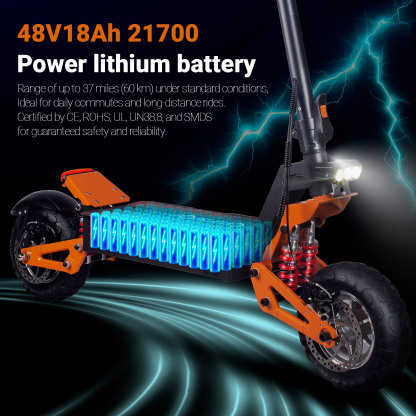 TOURSOR 48V 18Ah Electric Scooter 1200W Single Drive with 11" Off-Road Tires