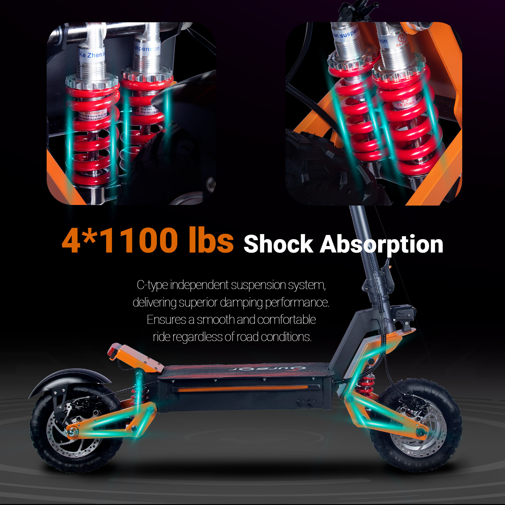 TOURSOR 48V 18Ah Electric Scooter 1200W Single Drive with 11" Off-Road Tires