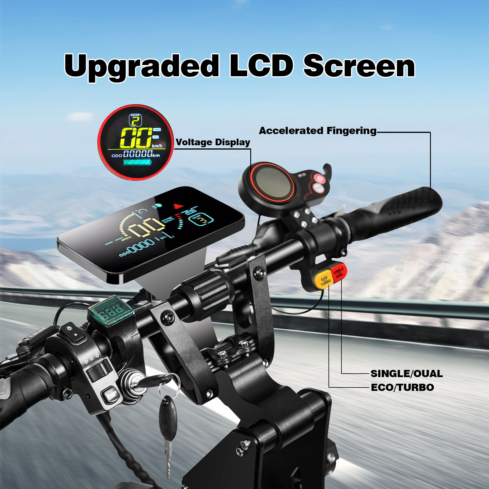 TOURSOR Electric Scooter 60V 38Ah 8000W Dual Power 60MPH with LCD Lights