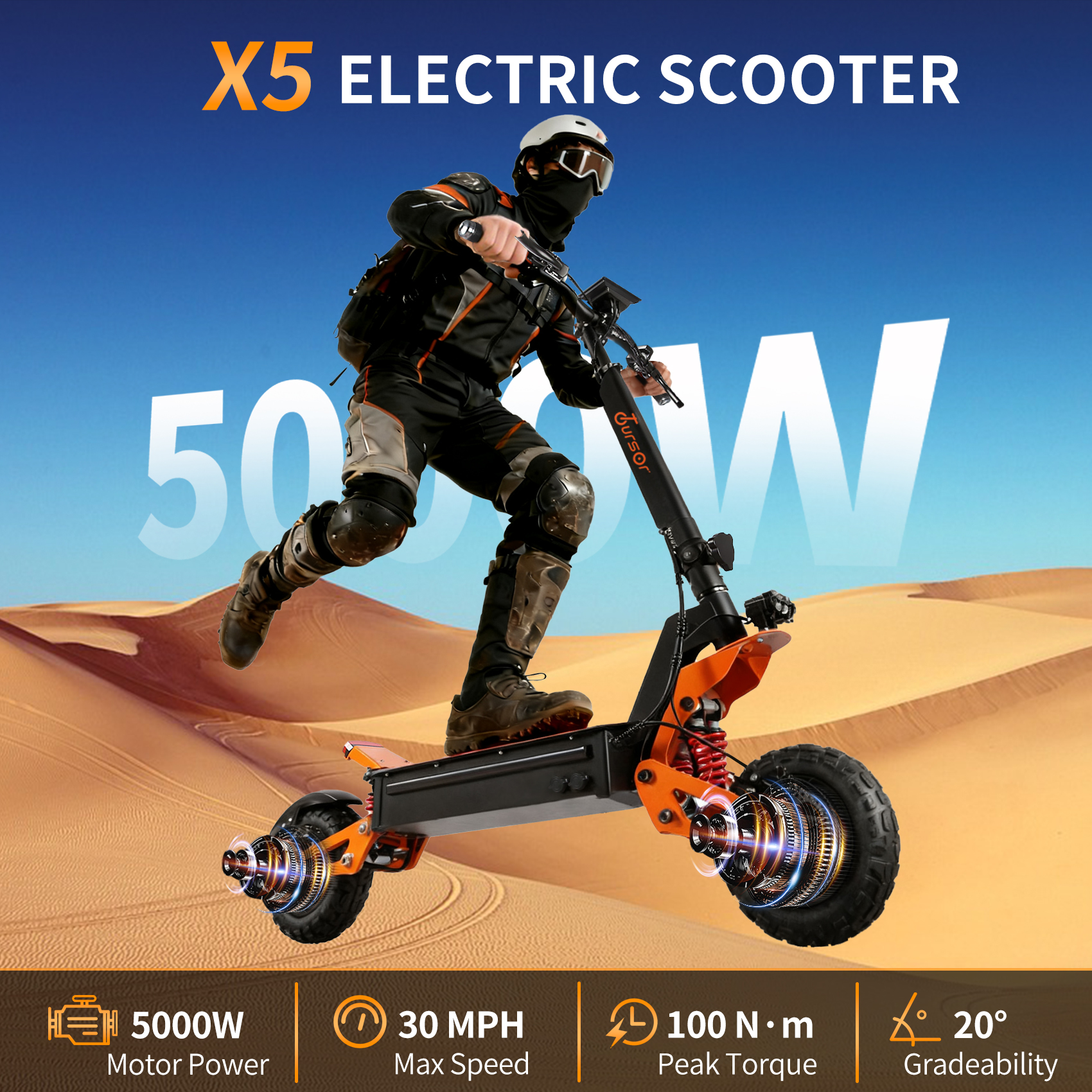 TOURSOR X5-52V 25Ah 5000W Dual-Power Electric Scooter for Adults