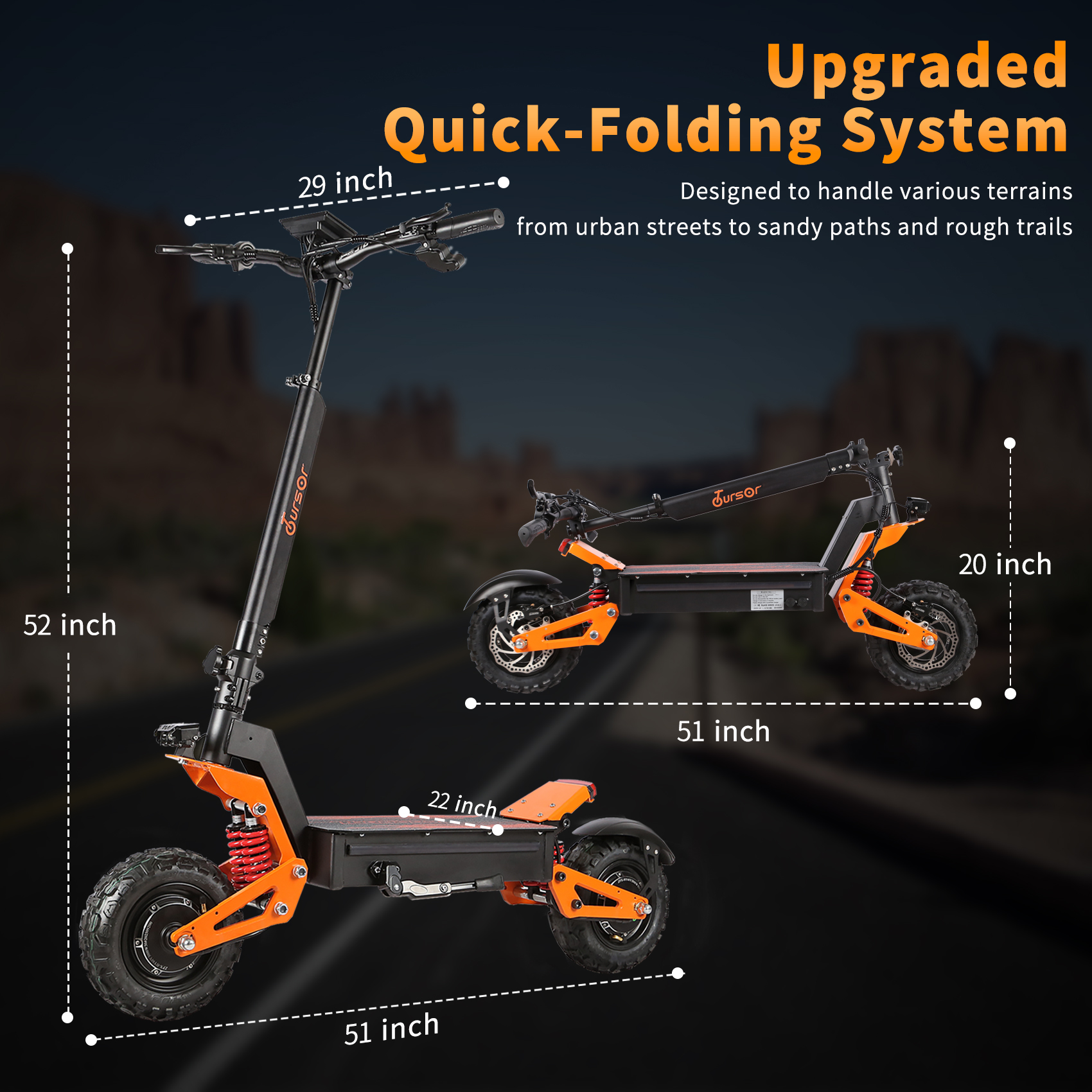 TOURSOR X5-60V 38Ah Electric Scooter 6000W Dual Power with 11” Off-Road Tires and LED Lights