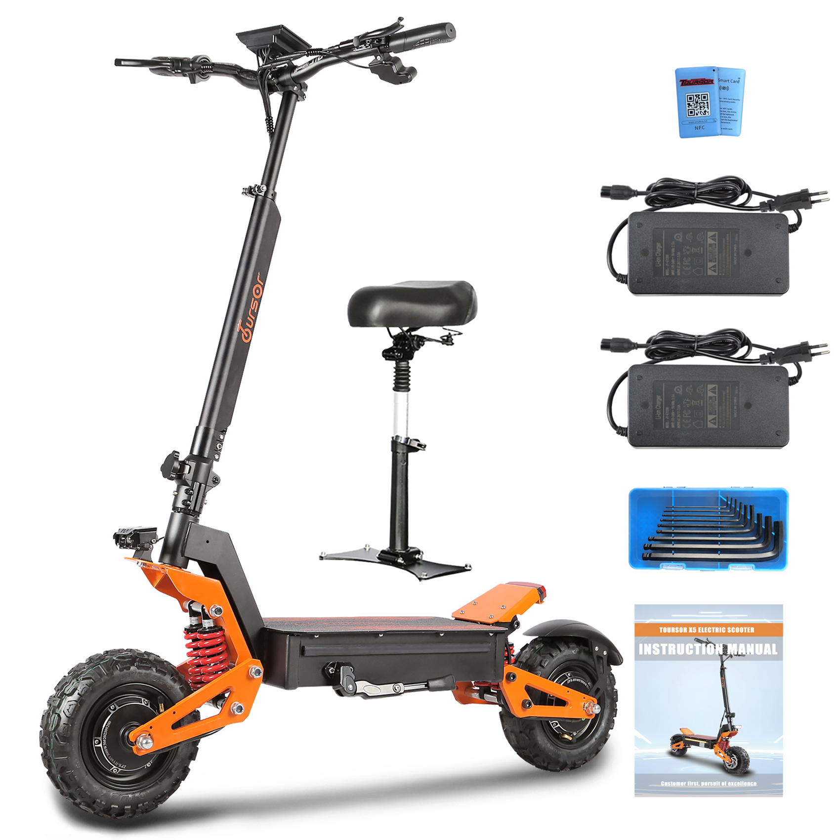 TOURSOR X5-60V 38Ah Electric Scooter 6000W Dual Power with 11” Off-Road Tires and LED Lights