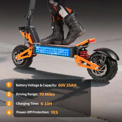 TOURSOR X5-60V 38Ah Electric Scooter 6000W Dual Power with 11” Off-Road Tires and LED Lights