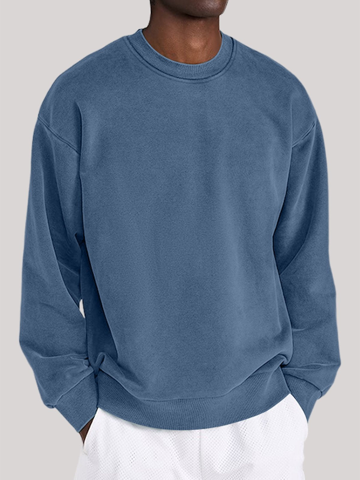 Men's Solid Color Round Neck Pullover Casual Long Sleeve Sweatshirt