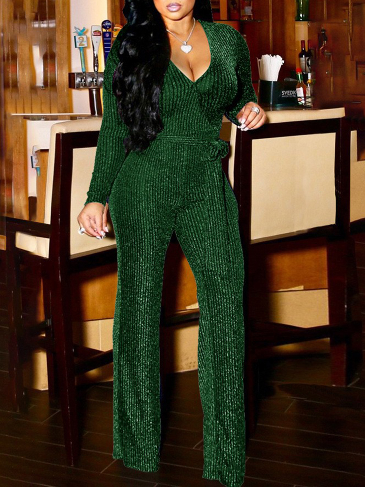 V-neck Shiny Jumpsuit