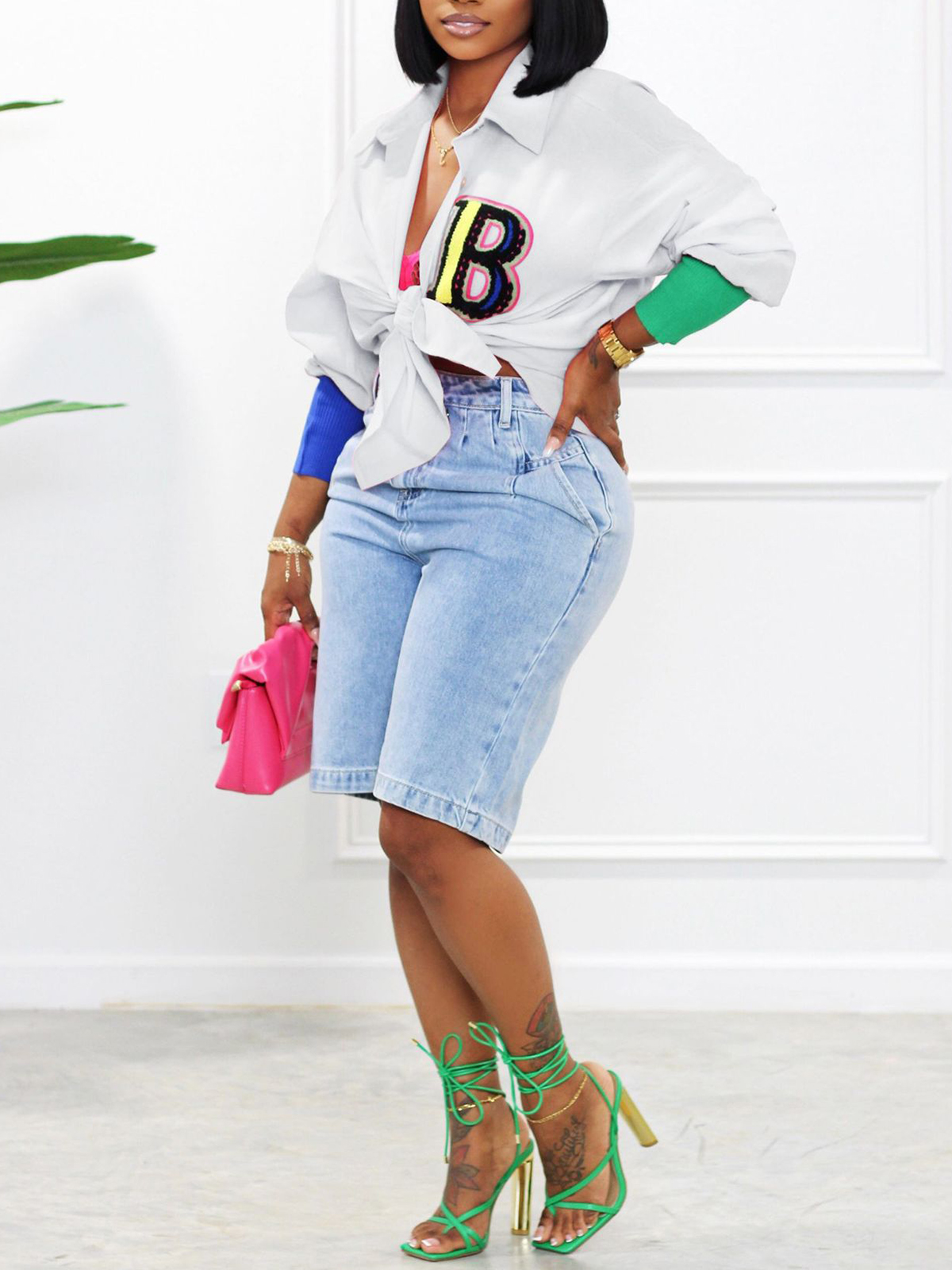 Long Sleeve Patchwork Button Blouse Top