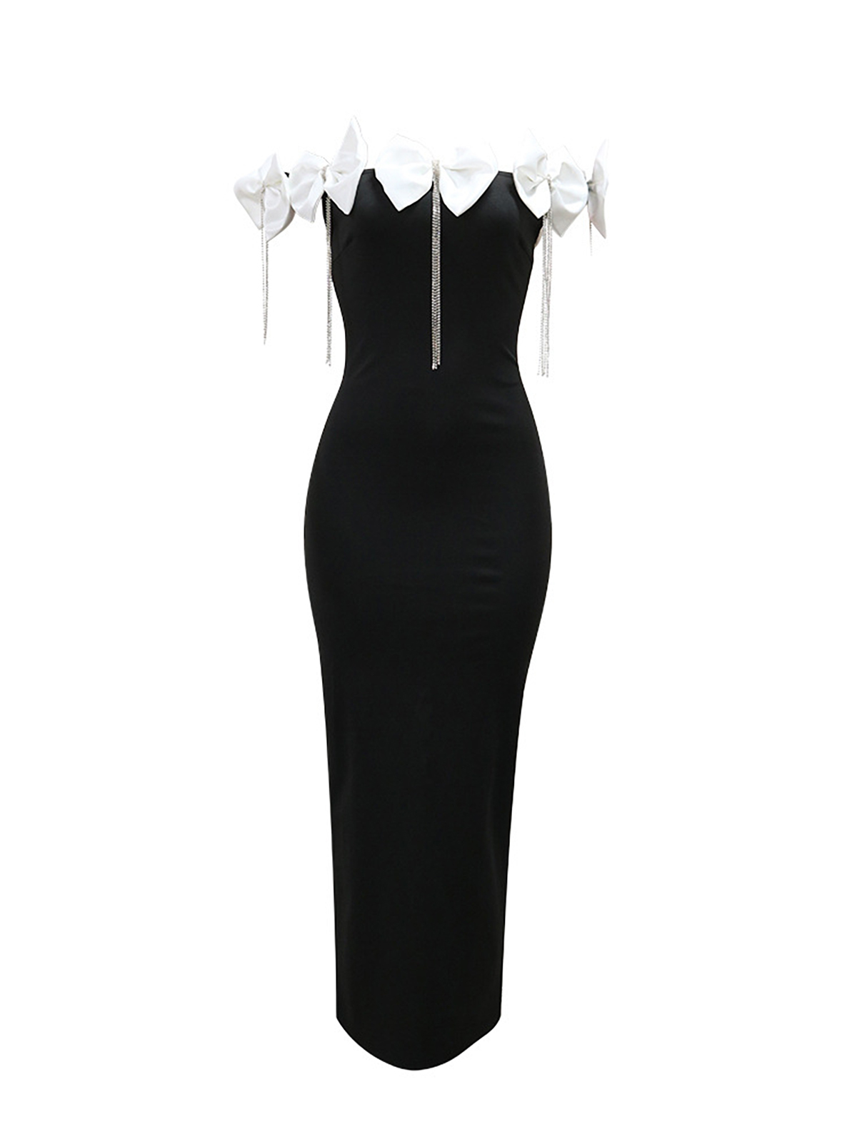Sleeveless Bowknot Crystal Chain Slit Maxi Dress