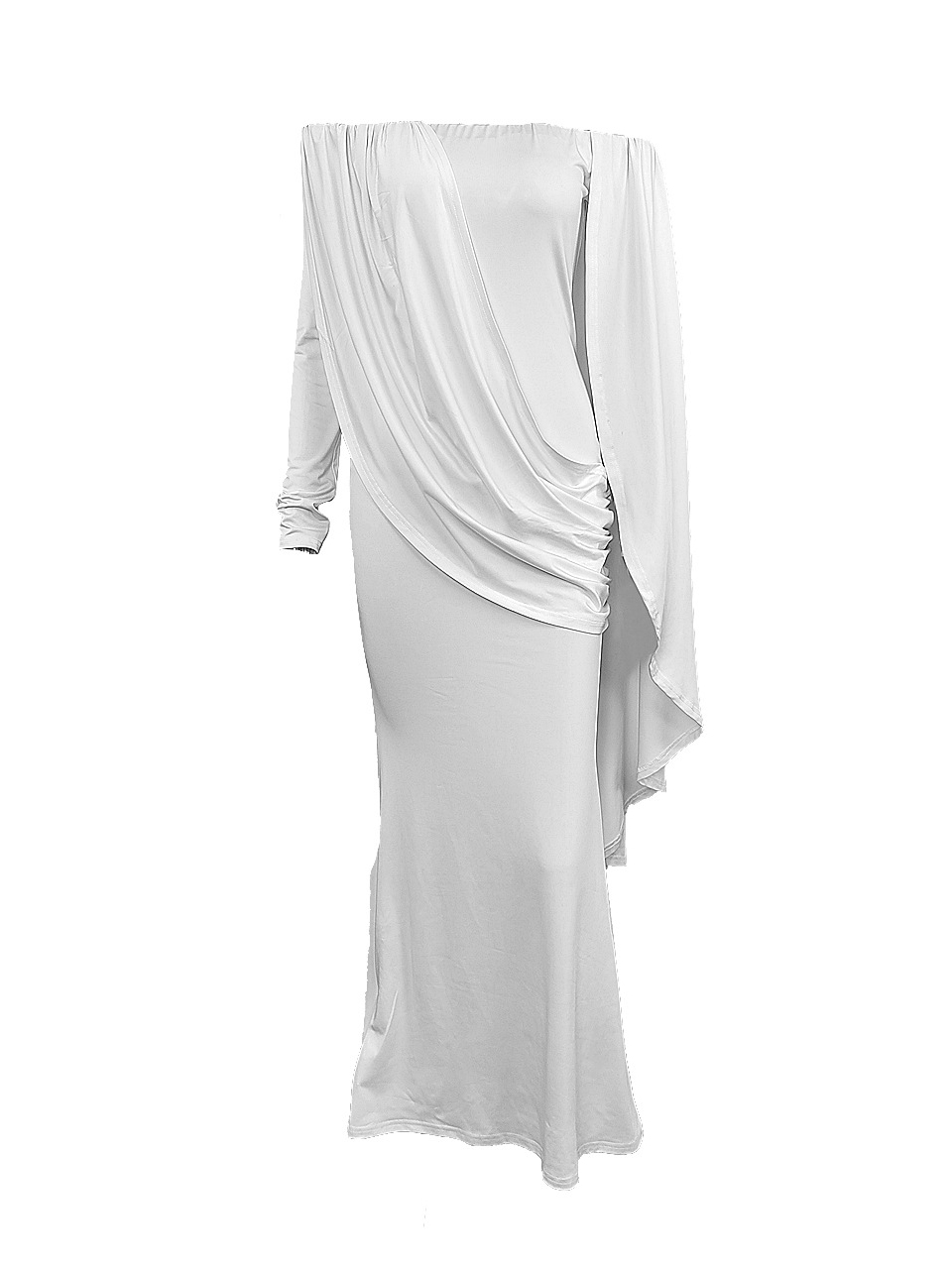 Off-Shoulder Draped Cape Maxi Dress