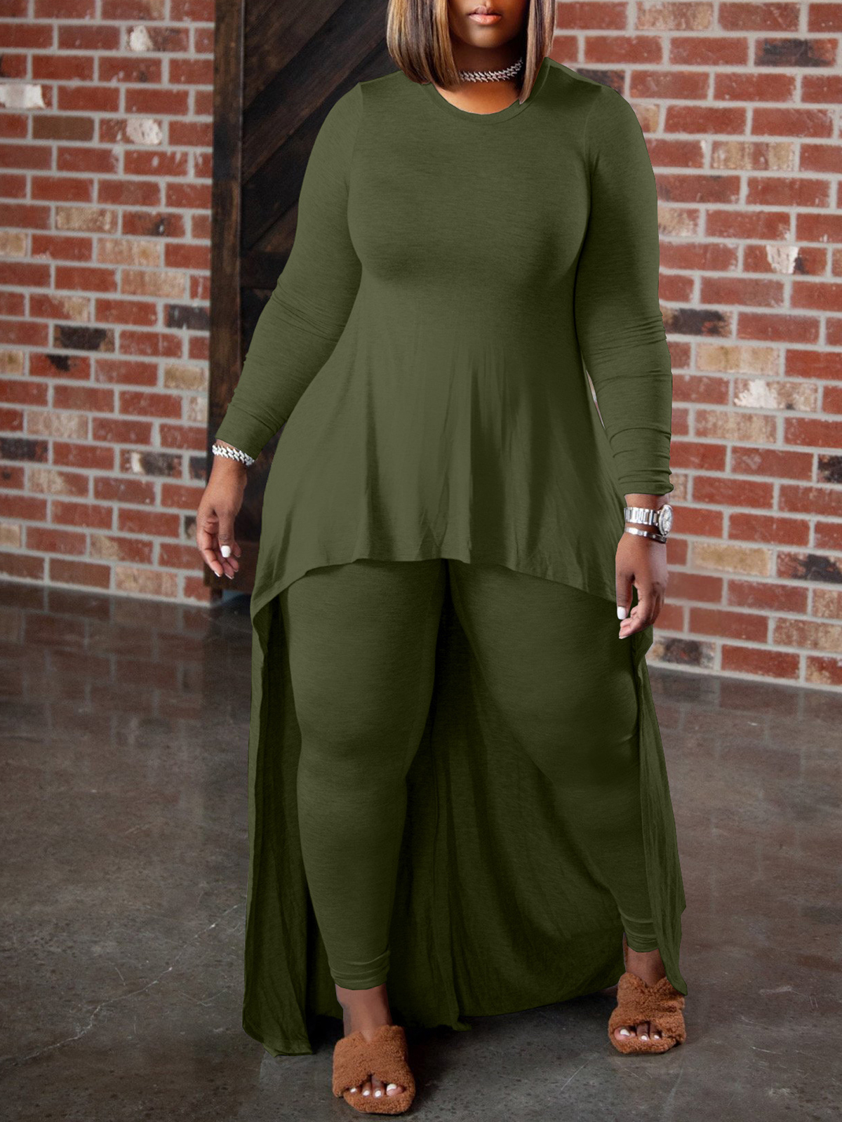 Irregular Top and Skinny Pants Two-Piece Set