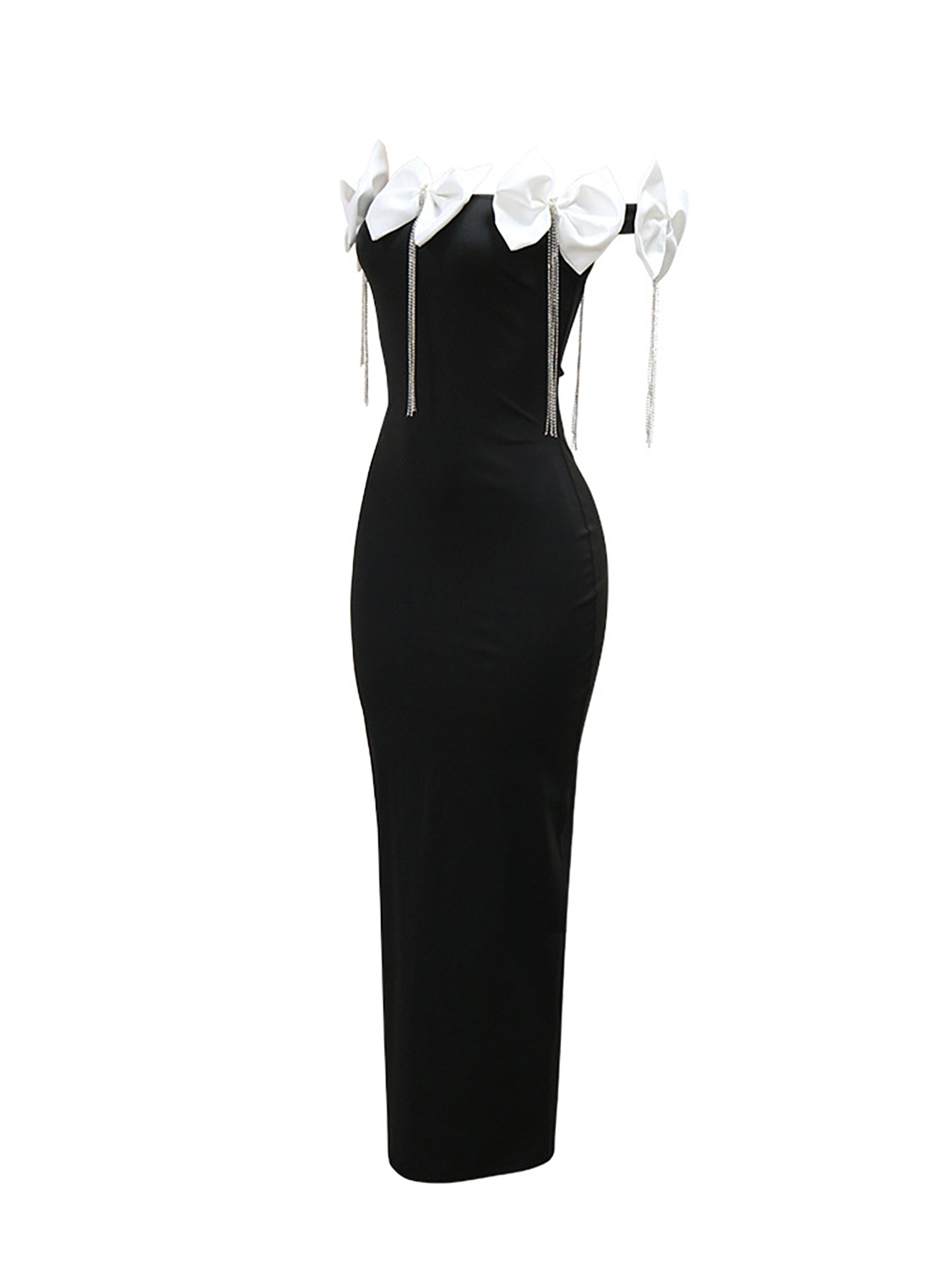 Sleeveless Bowknot Crystal Chain Slit Maxi Dress