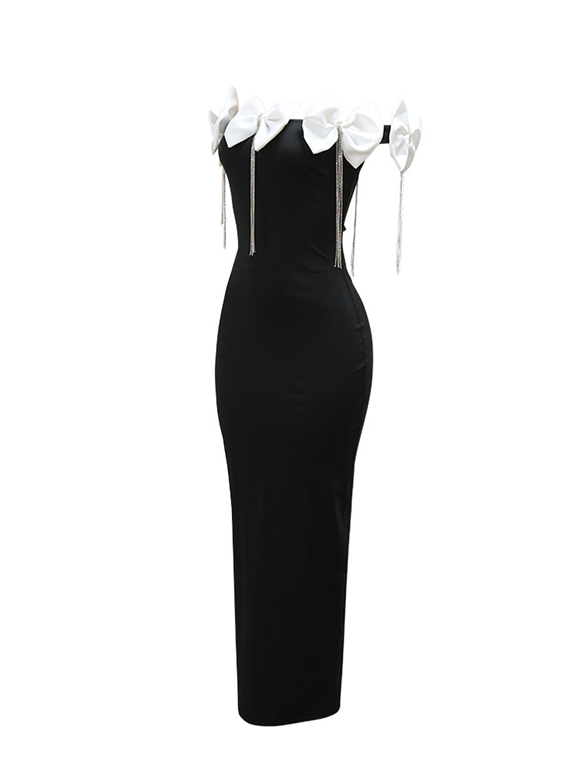 Sleeveless Bowknot Crystal Chain Slit Maxi Dress
